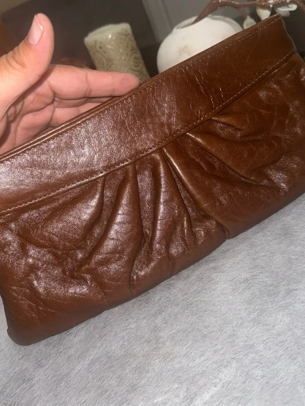 Lauren Merkin Brown Pleated Leather Clutch